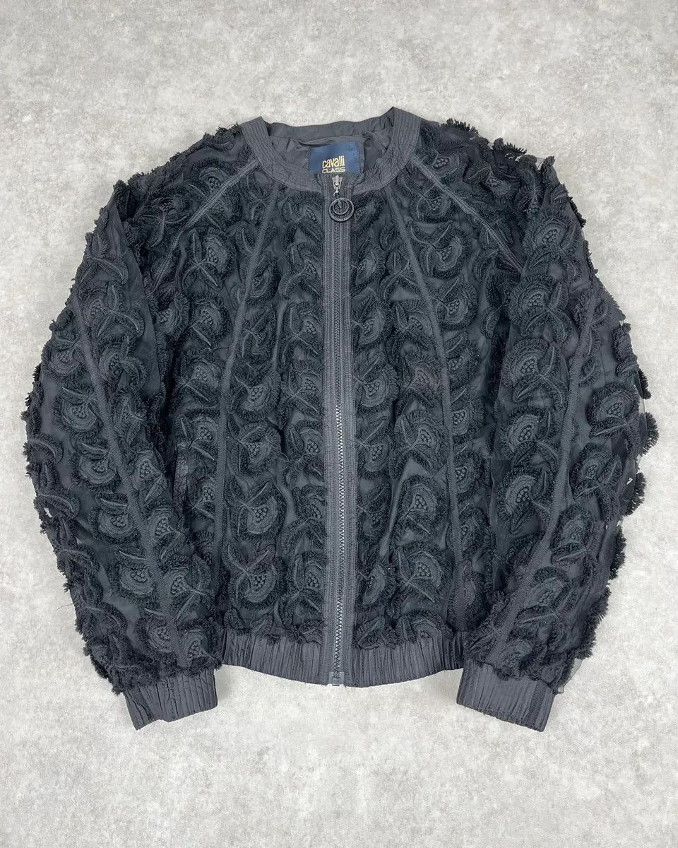 2000s Cavalli Flowers Abstract Embroidered Bomber Jacket