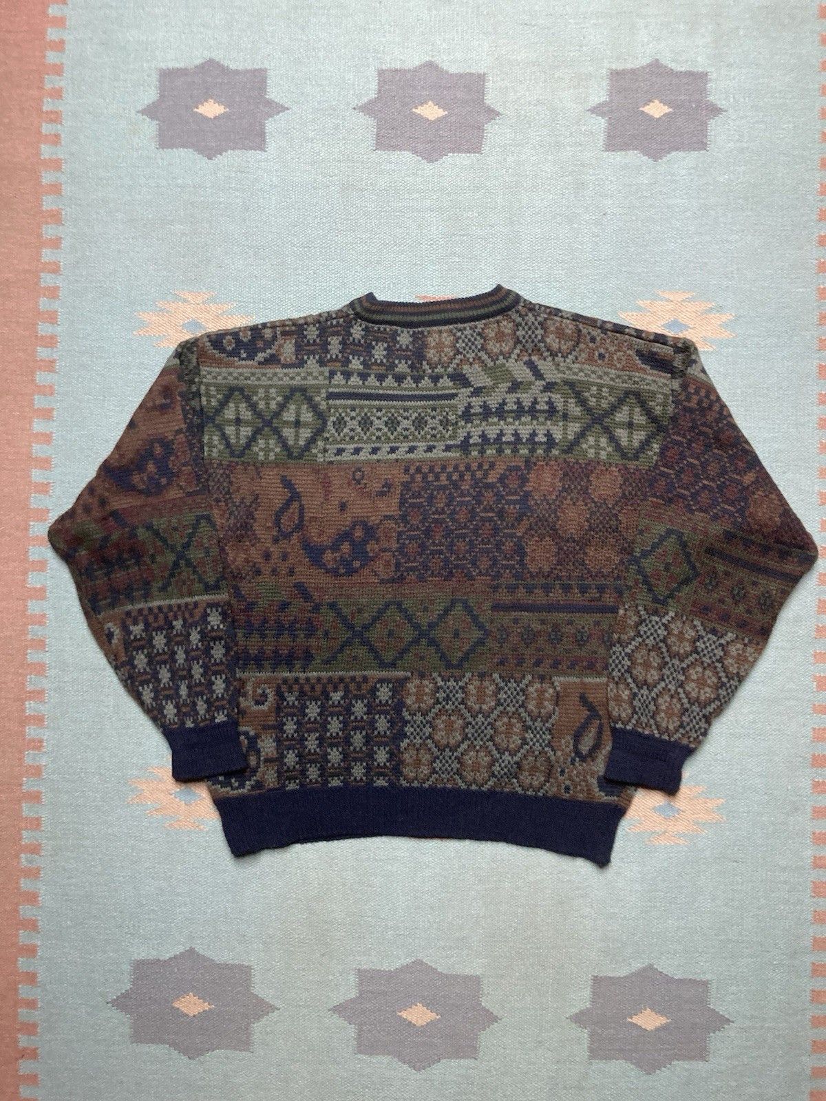Vintage Vtg acrylic knit sweater sears geometric diamonds abstract L Size US L / EU 52-54 / 3 - 4 Thumbnail