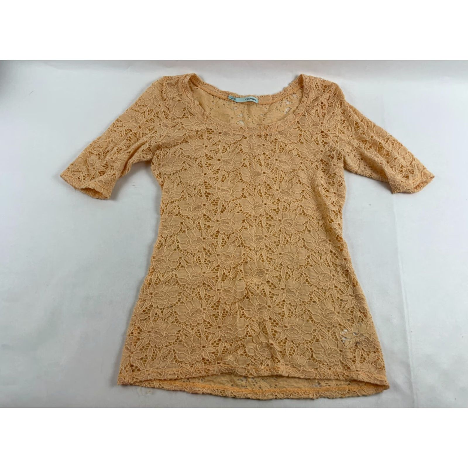 Vintage Maurices T-Shirt Women S Peach Lace Crochet Round Neck Short Sleeve Tee Size S / US 4 / IT 40 - 2 Thumbnail