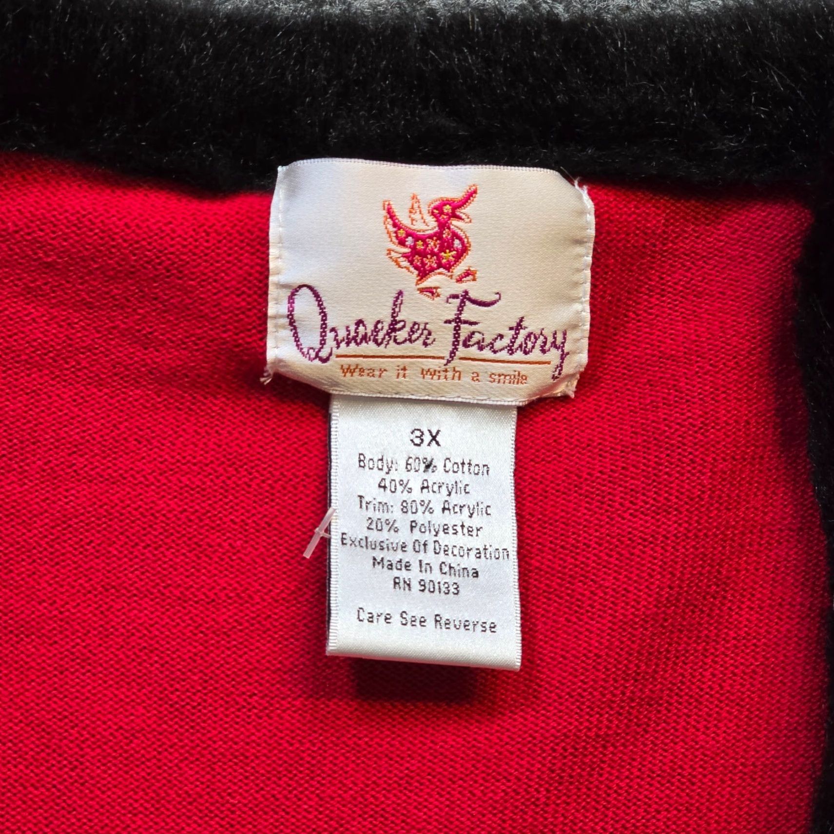 Quacker Factory Quacker Factory Sweater Women 3X Red V-Neck Pullover Rhinestone Faux Fur Trim Holiday Party Knit Lightweight Size XXL / US 16-18 / IT 52-54 - 3 Thumbnail