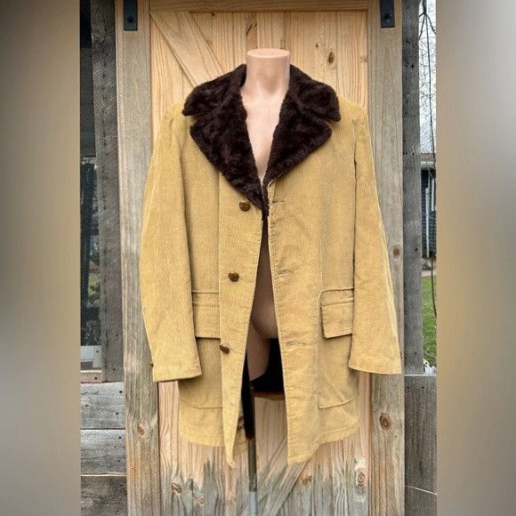 Sears Vintage 70s Sears Mens Tan Corduroy Faux Fur Coat~44 Tall~ Size US XL / EU 56 / 4 - 8 Thumbnail