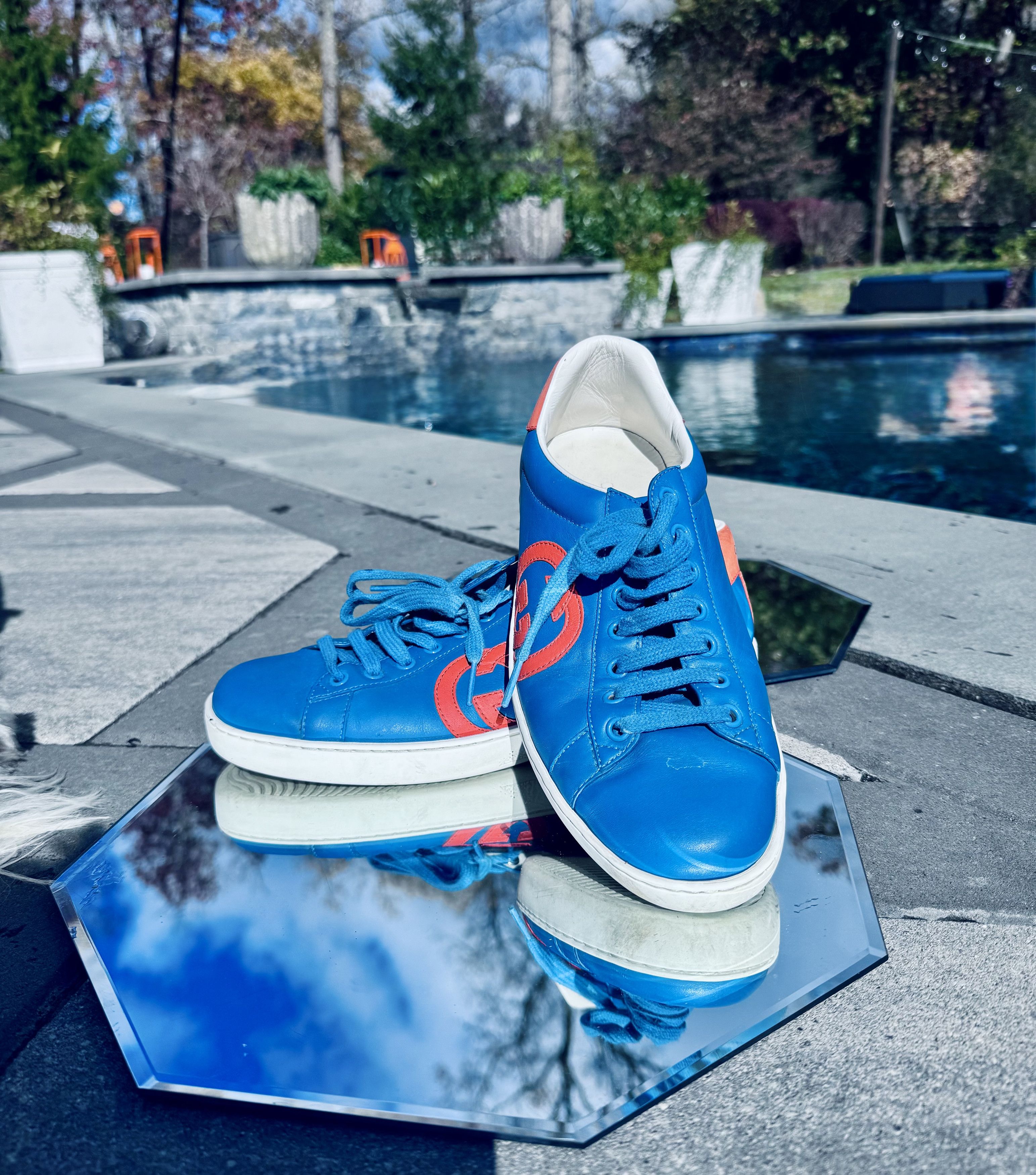 Gucci Gucci Leather Low-Top Sneakers – Turquoise/Orange (IT 6.5) Size US 6.5 / EU 39-40 - 2 Thumbnail