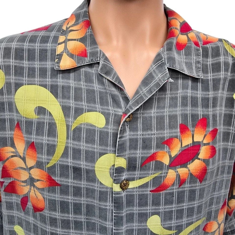 Tommy Bahama Tommy Bahama Silk Camp Shirt Floral Plaid Check Hawaiian XL Size US XL / EU 56 / 4 - 3 Thumbnail