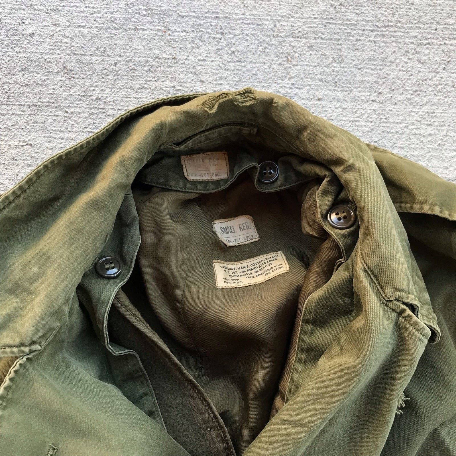 Vintage 50's Korean War Green Trench Overcoat w/ Removable Wool Size US S / EU 44-46 / 1 - 4 Thumbnail