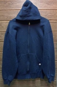 Size XL Vintage Russell Athletic Zip-up Hoodie Made In Mexico Navy