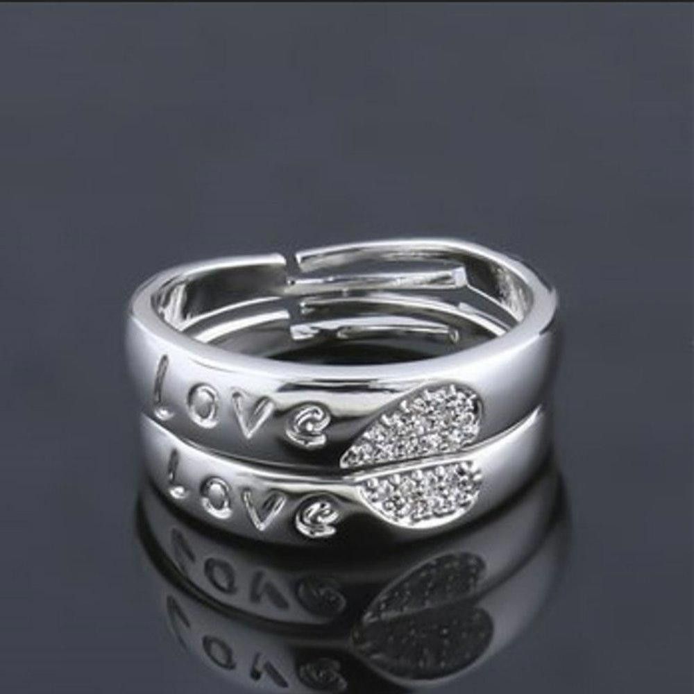 Designer 2pcs Sterling Silver Matching Heart Love Open Couple Rings Size ONE SIZE - 6 Thumbnail