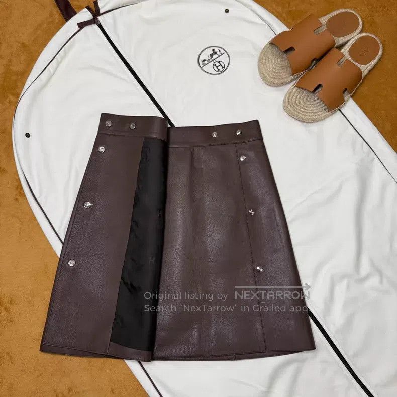 Hermes Hermes Brown Stud Sheepskin Skirt Size 42" / US 20 - 2 Thumbnail
