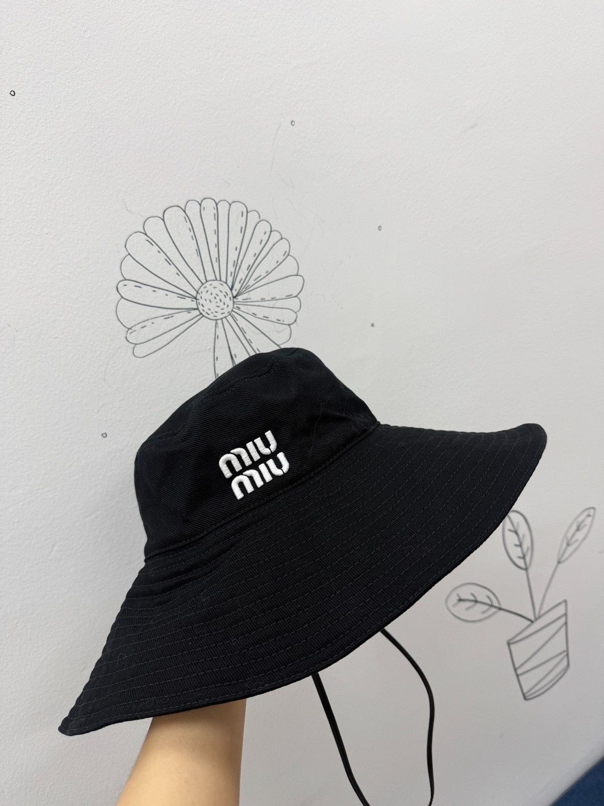 Miu Miu Miu Miu black drill bucket hat with an embroidered logo Size ONE SIZE - 2 Thumbnail