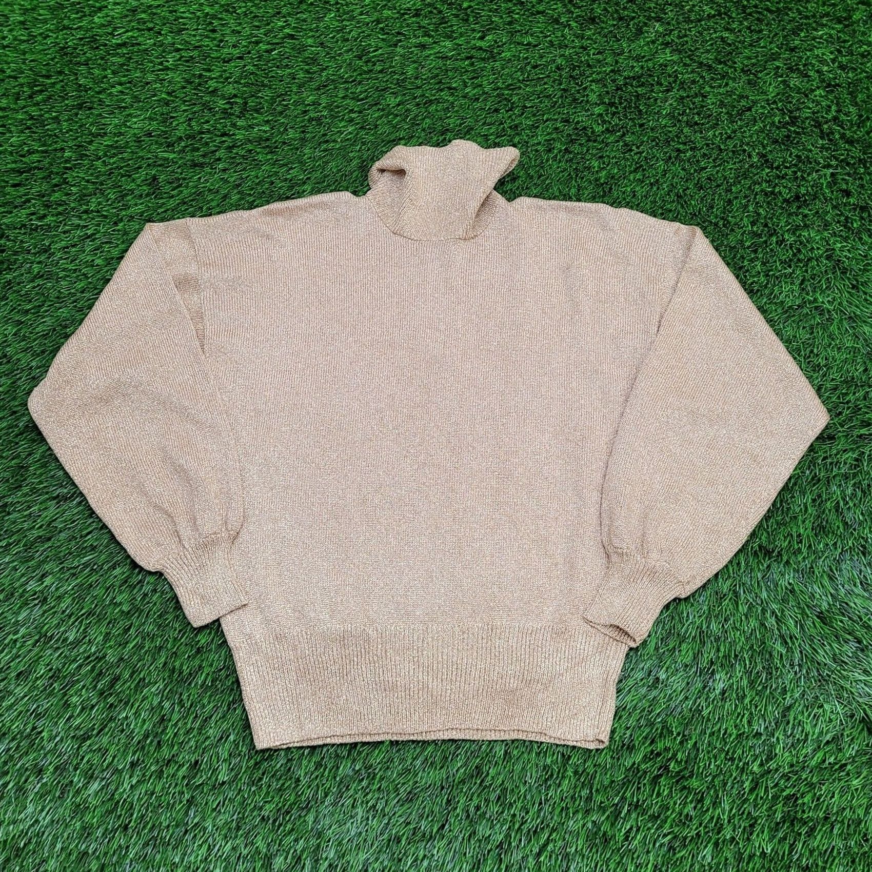 Vintage VINTAGE Gold Metallic 1/4 Zip Sweater - Cropped, Long Sleeve, Mock Neck, Lurex Knit Top Glam 80s Ladies M Size M / US 6-8 / IT 42-44 - 6 Thumbnail