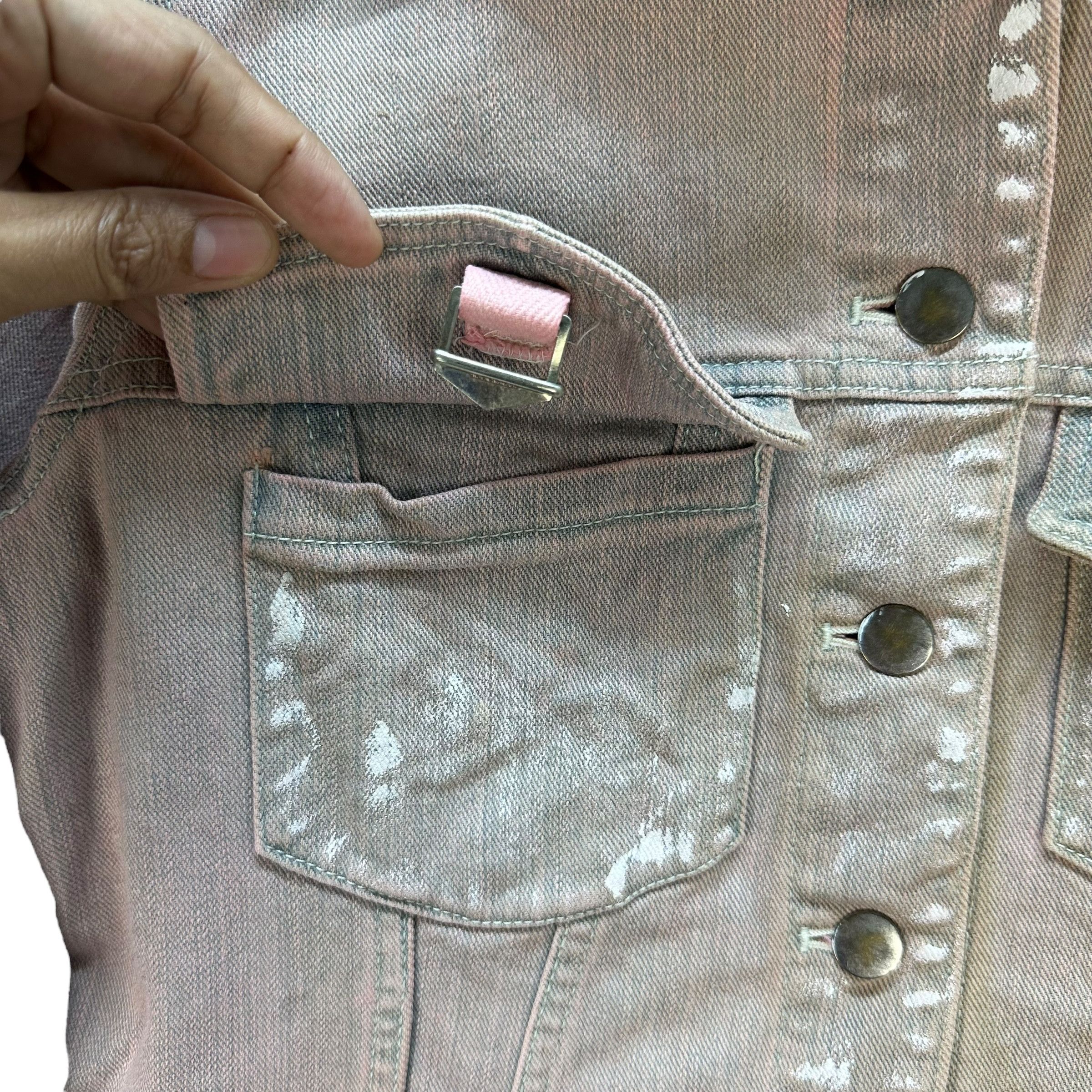 Japanese Brand PLANET REMIX Faded Pink Cropped Jean Jacket #A71-1740 Size M / US 6-8 / IT 42-44 - 6 Thumbnail