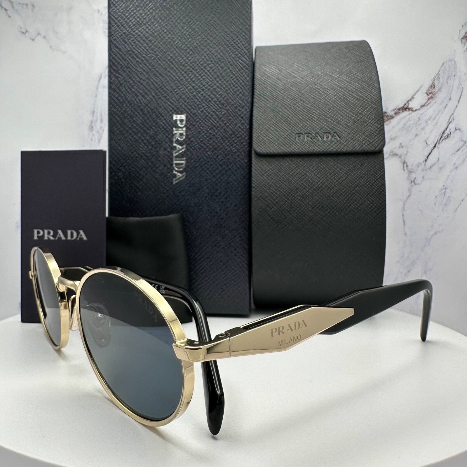 Prada New PRADA Sunglasses Metal Oval Black PRADA Symbole Logo Size ONE SIZE - 15 Thumbnail