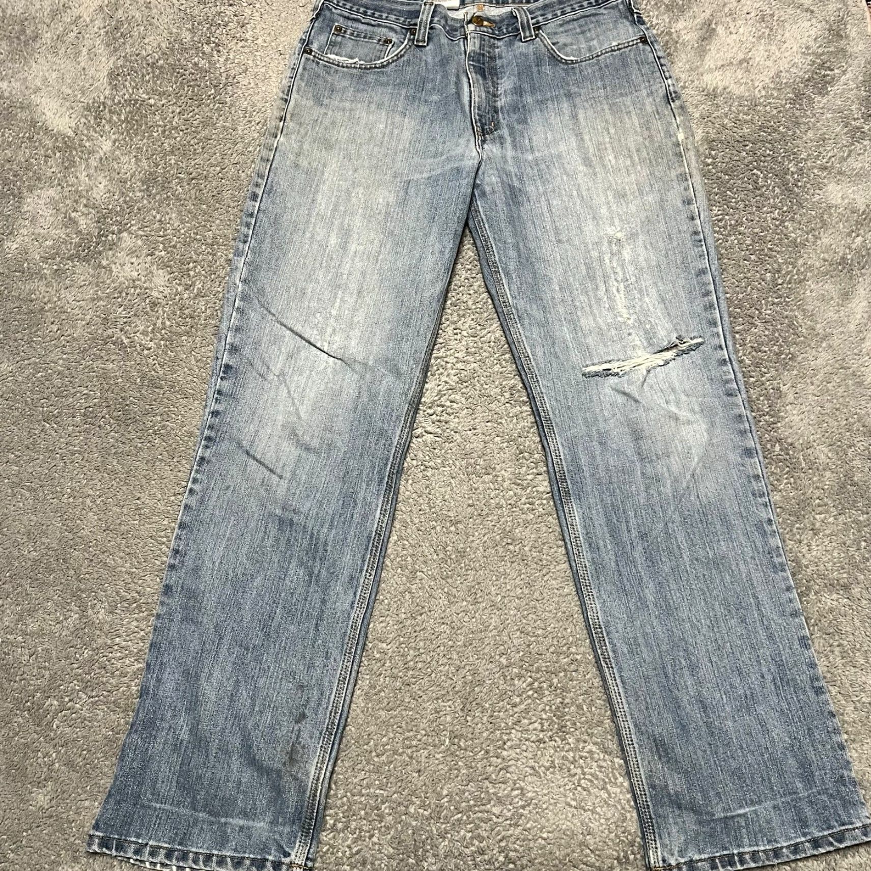 Carhartt Carhartt Jeans Mens 34 x34 Relaxed Straight Distressed Work Blue Pants Mens 34x34 Blue Straight Jeans Carhartt Workwear Jeans Mens Distressed Blues Size US 34 / EU 50 - 4 Thumbnail