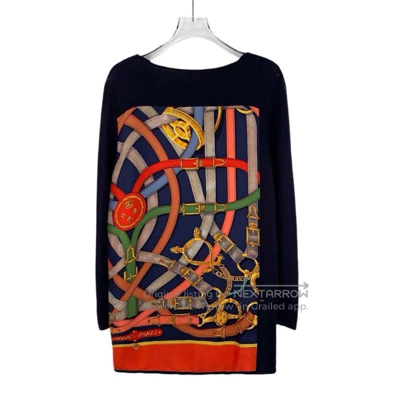 Hermes Hermes Color Block Chain Buckle Printed Silk Round Neck Lo Size XXS / US 00 / IT 34 - 2 Thumbnail