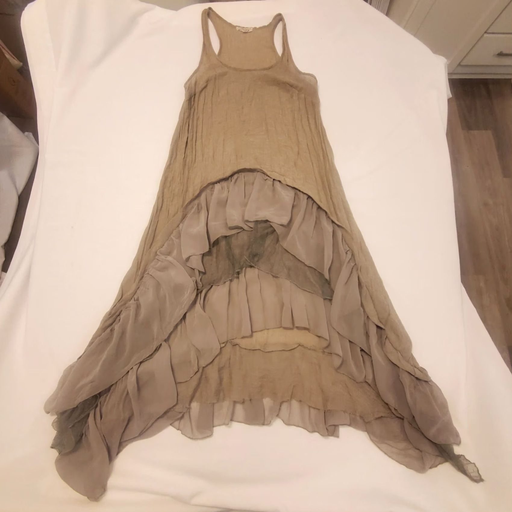Vintage Cecico Dress S A-Line Slip Dress Tank Sleeveless Layered Ruffle Hi-Low Sheer Gauzy Polyester Lace Gray Womens Size S / US 4 / IT 40 - 6 Thumbnail
