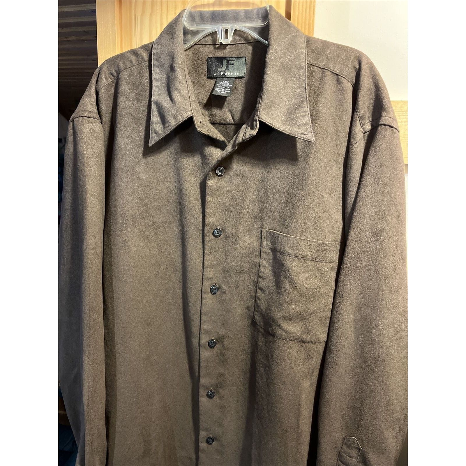 J Ferrar J. Ferrar Men’s L Brown LS Button Suede Feel Polyester Shirt Size US L / EU 52-54 / 3 - 7 Thumbnail