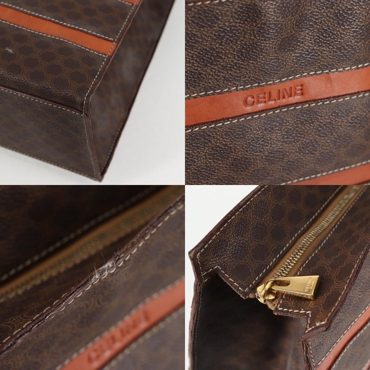 Celine CELINE Macadam Canvas Tote Bag Pvc Leather Brown Gold Size ONE SIZE - 11 Thumbnail