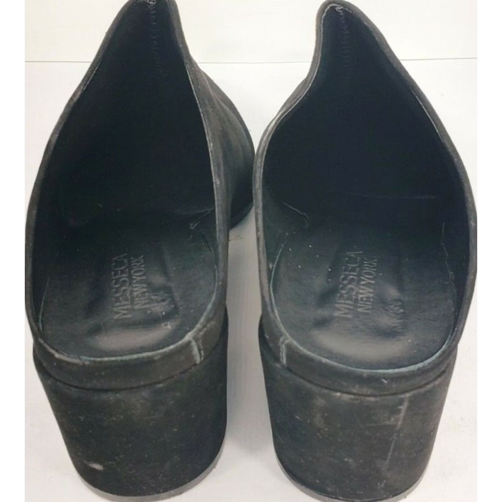 Vintage Messeca New York Women's Size 7 Black Suede Mule 2.75" Block Heel Pointed Toe Shoes Size US 7 / IT 37 - 7 Thumbnail