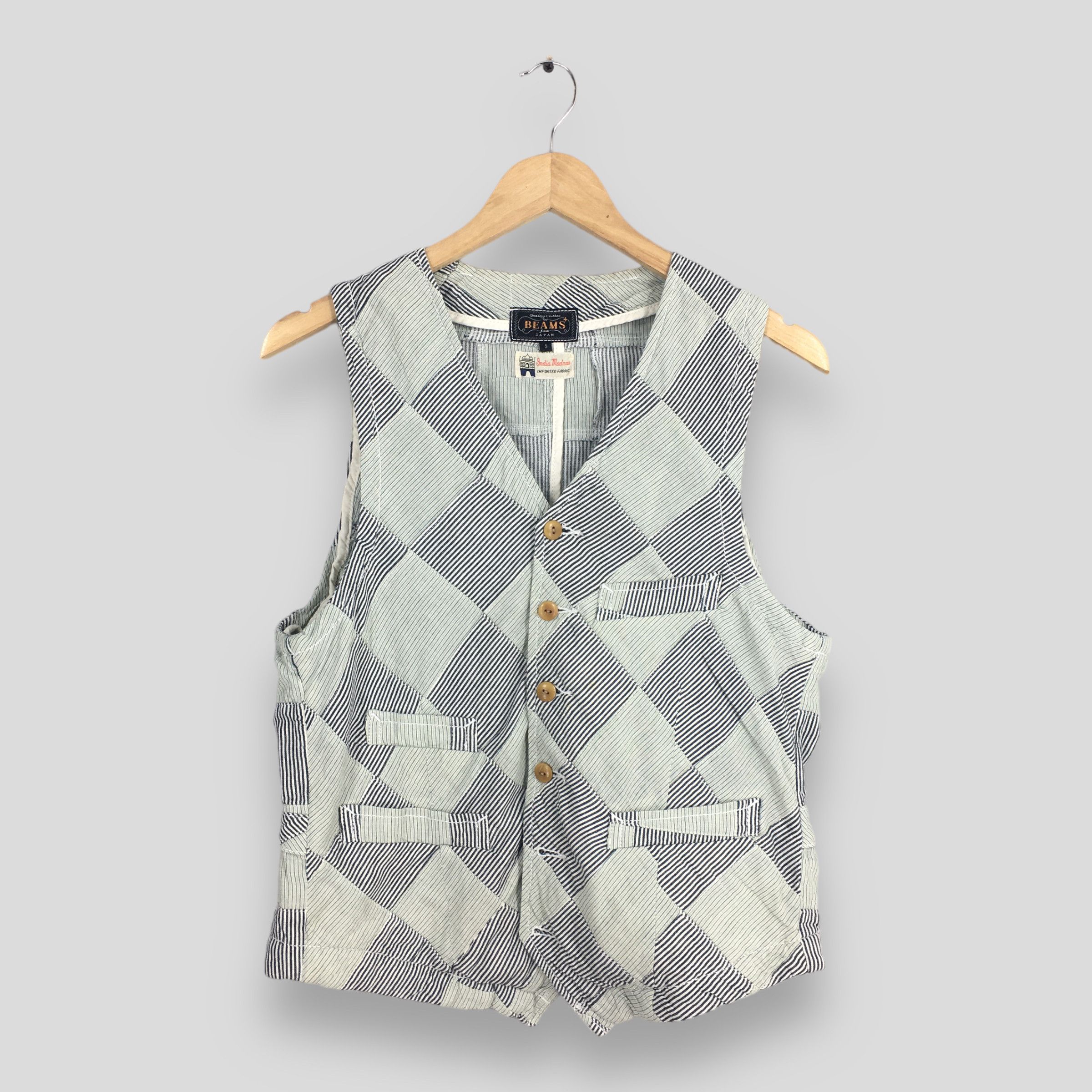 Beams Japan Beams Japan Plaid Patchwork Vest Jacket Small Size US S / EU 44-46 / 1 - 1 Thumbnail