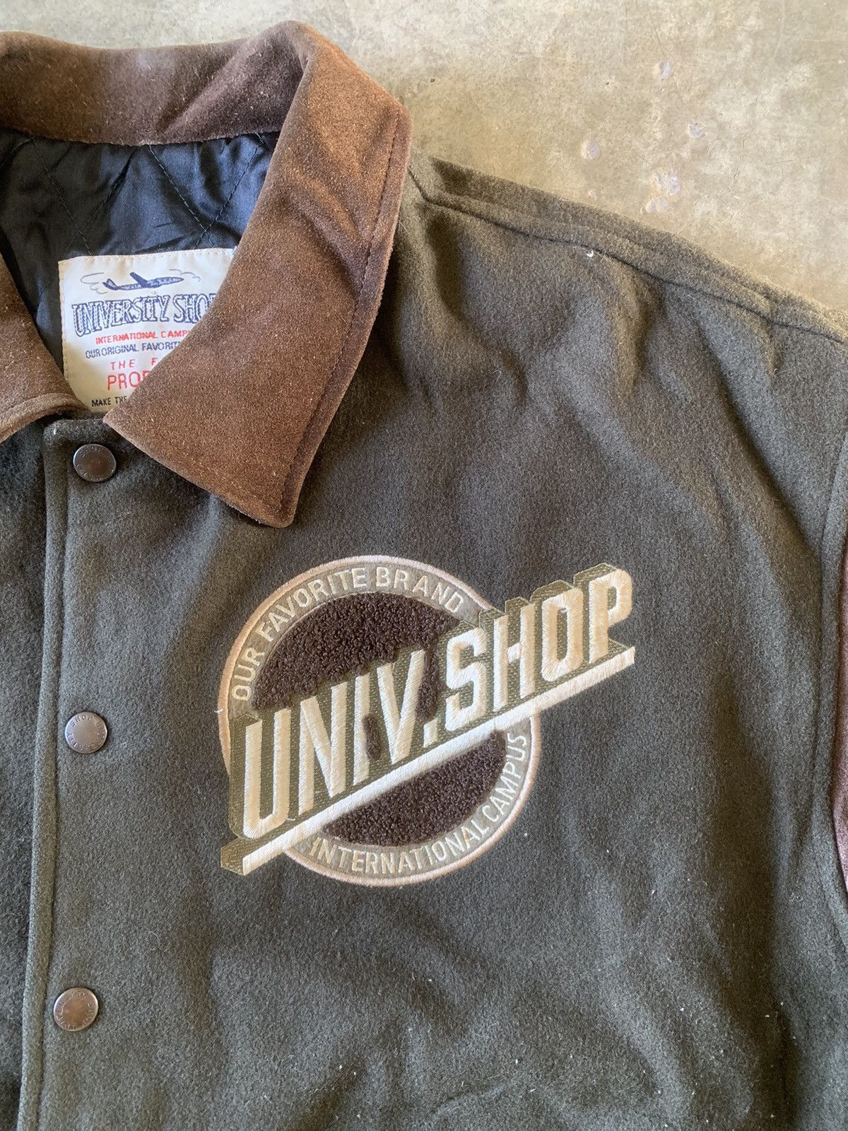 Vintage University Shop suede leather sleeve varsity rare Size US XL / EU 56 / 4 - 2 Thumbnail