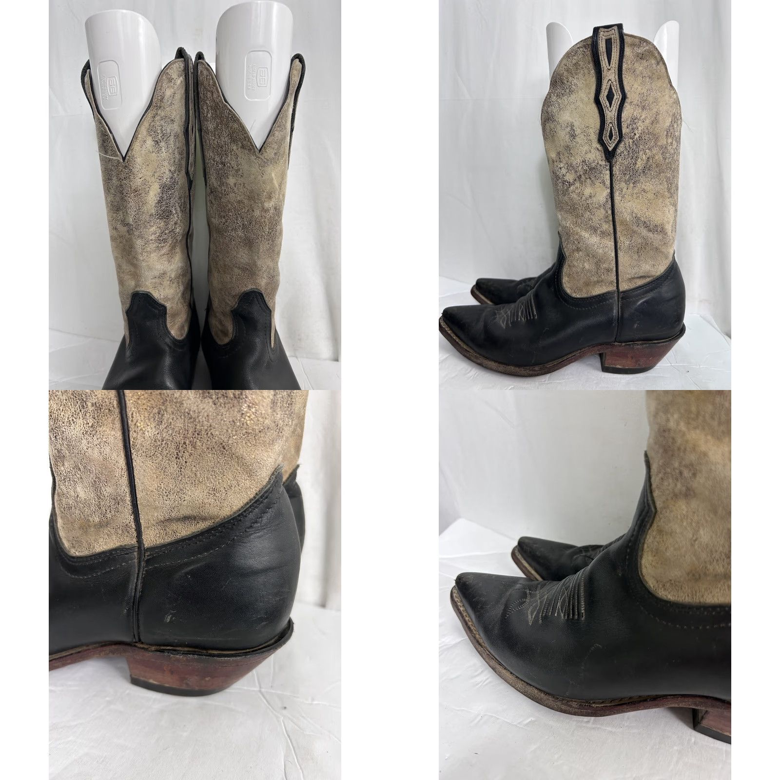 Vintage VINTAGE Boulet Womens Cowboy Boots Black and Gold 10 Shimmery Pointed Toe Pull On Western Cowboy Womens Boots Size US 10 / IT 40 - 8 Thumbnail