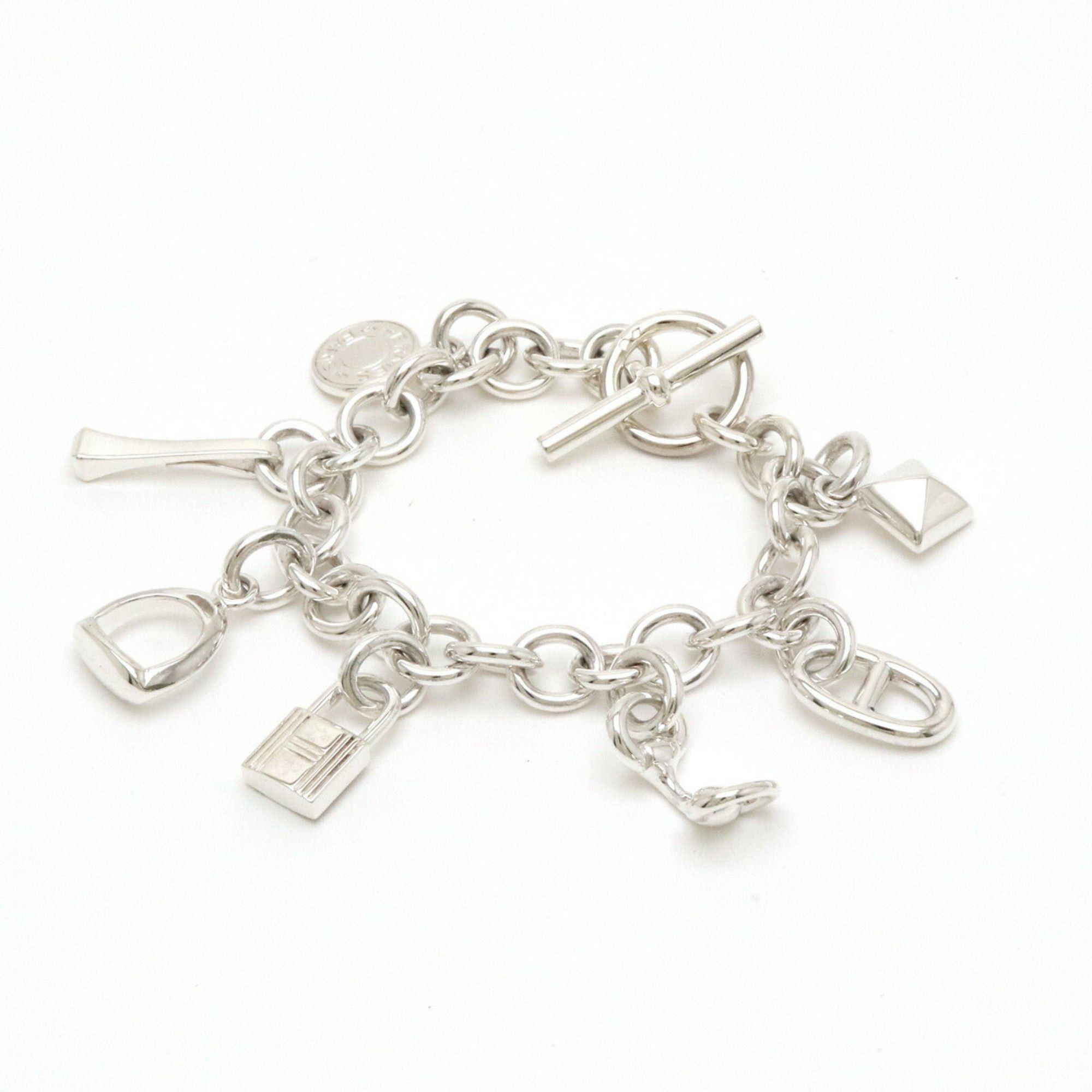 image of Hermes Amulet 7 Bracelet Serie Cadena Medor Chaine D'ancle Horsebit Etrier Sv925 Ag925 Silver in Bl