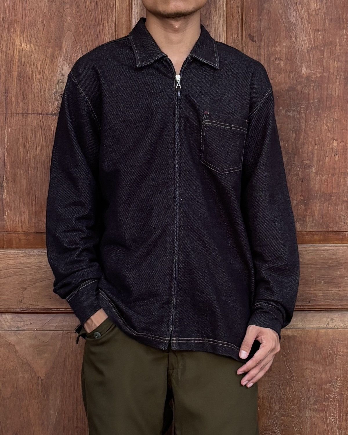 FREE TAX! Zippered Denim Effect Shirt/Jacket