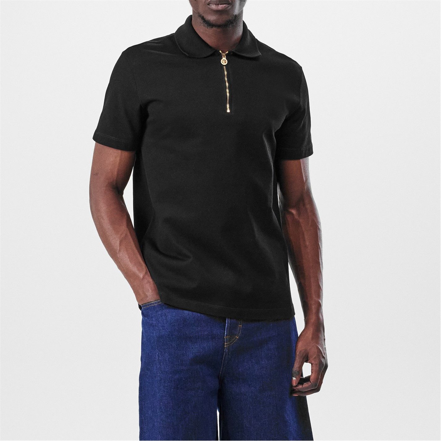 Versace o1g2r1mq0526 Zipped Short-Sleeve Polo Shirt in Black Size US M / EU 48-50 / 2 - 2 Thumbnail