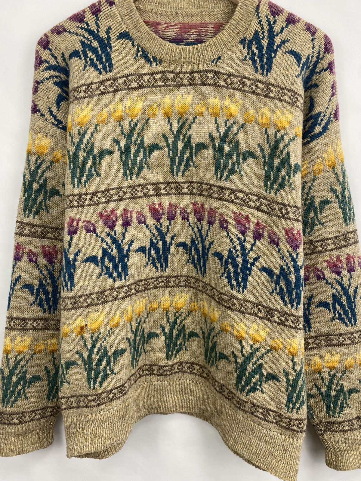 Vintage 🌷 Vintage 90s Y2K Tulips Knit Sweater Retro Rare Hype Size US M / EU 48-50 / 2 - 4 Thumbnail