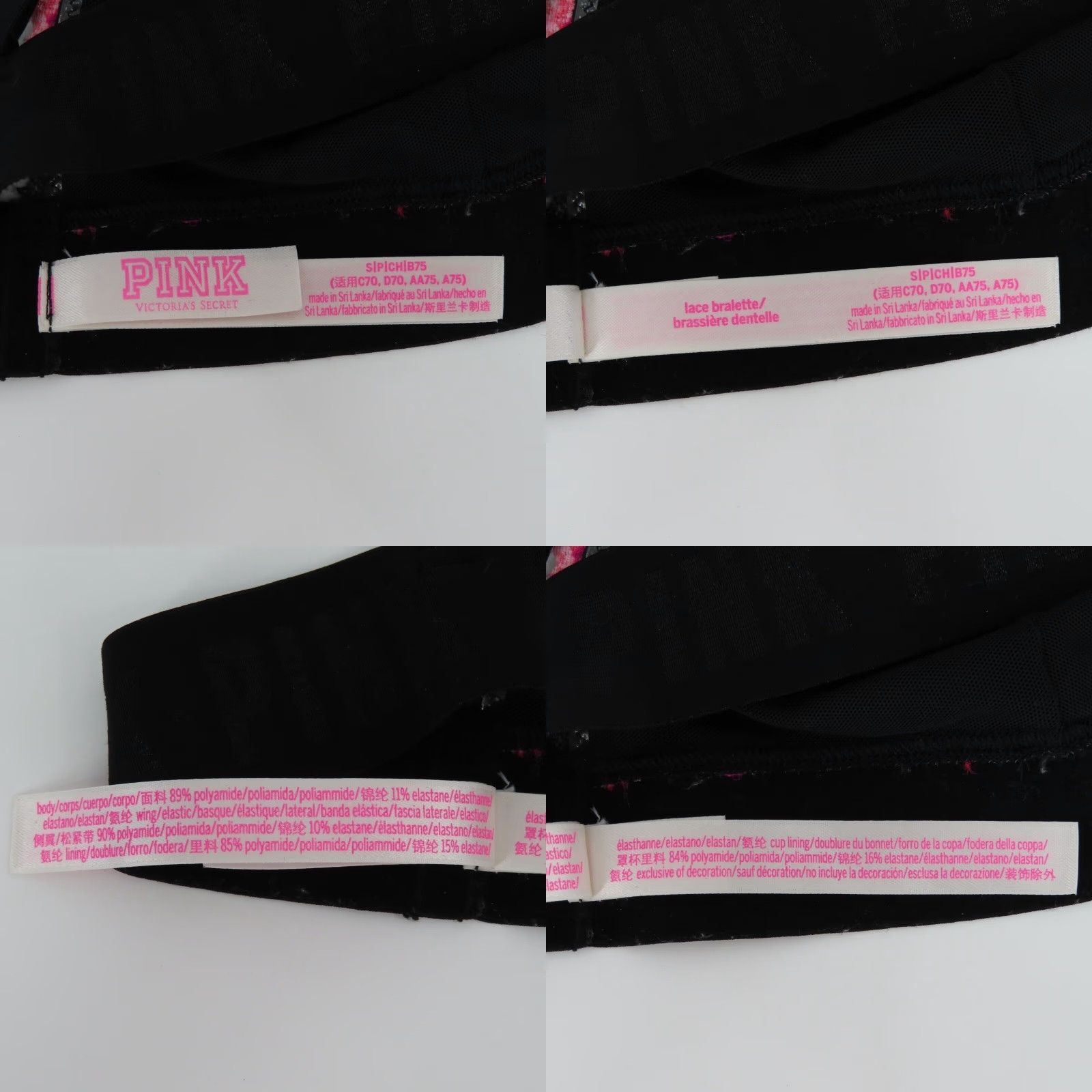 Victoria's Secret PINK Victoria's Secret Womens Small Lace Bralette Black Floral V Neck Bra S Bralette Womens Size ONE SIZE - 8 Thumbnail