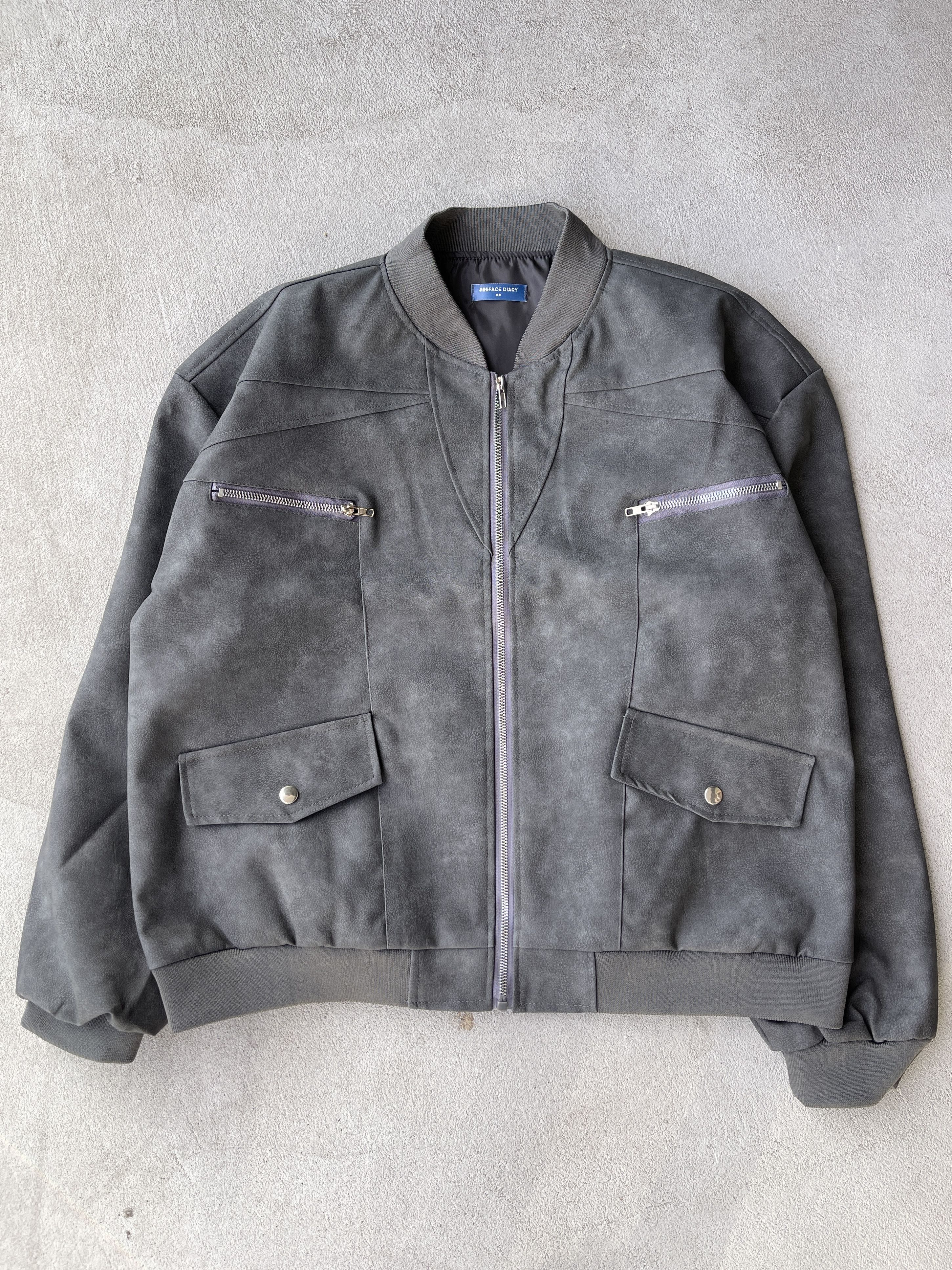 Japanese Brand × Vintage STEAL! 2000s Suede Grey Bomber Jacket (L) Size US L / EU 52-54 / 3 - 5 Thumbnail