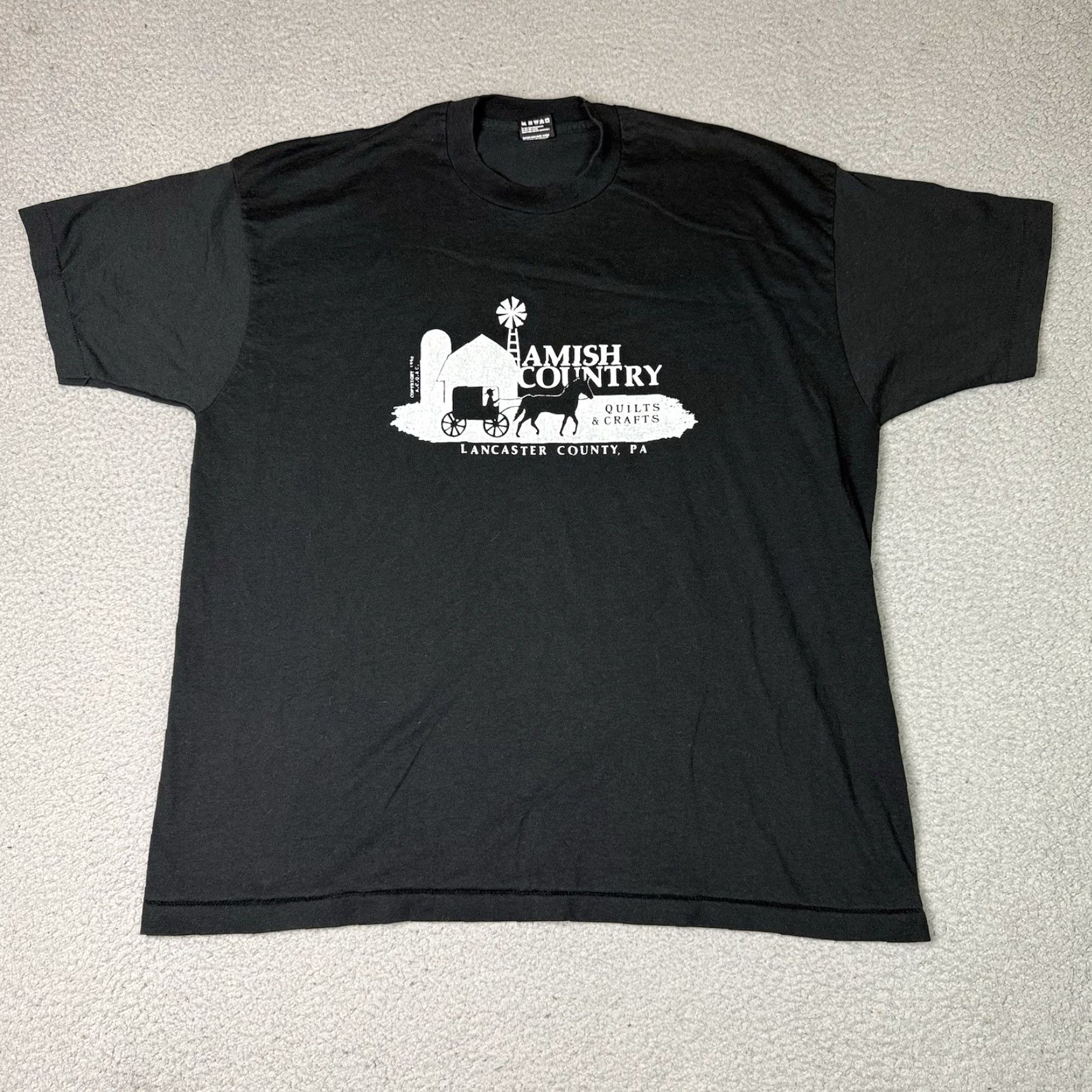 Fruit Of The Loom VINTAGE Fruit of the Loom T Shirt Adult 2XL Black Amish Country 90s Quilted Graphic Print Crew Neck Mens Size US XXL / EU 58 / 5 - 2 Thumbnail