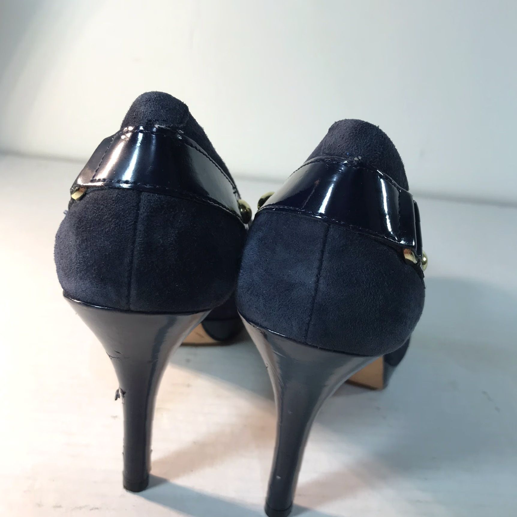 Vintage Antonio Melani Women's Blue Suede Platform Heels 4in Stiletto Leather Italy Size 8M Size US 8 / IT 38 - 6 Thumbnail