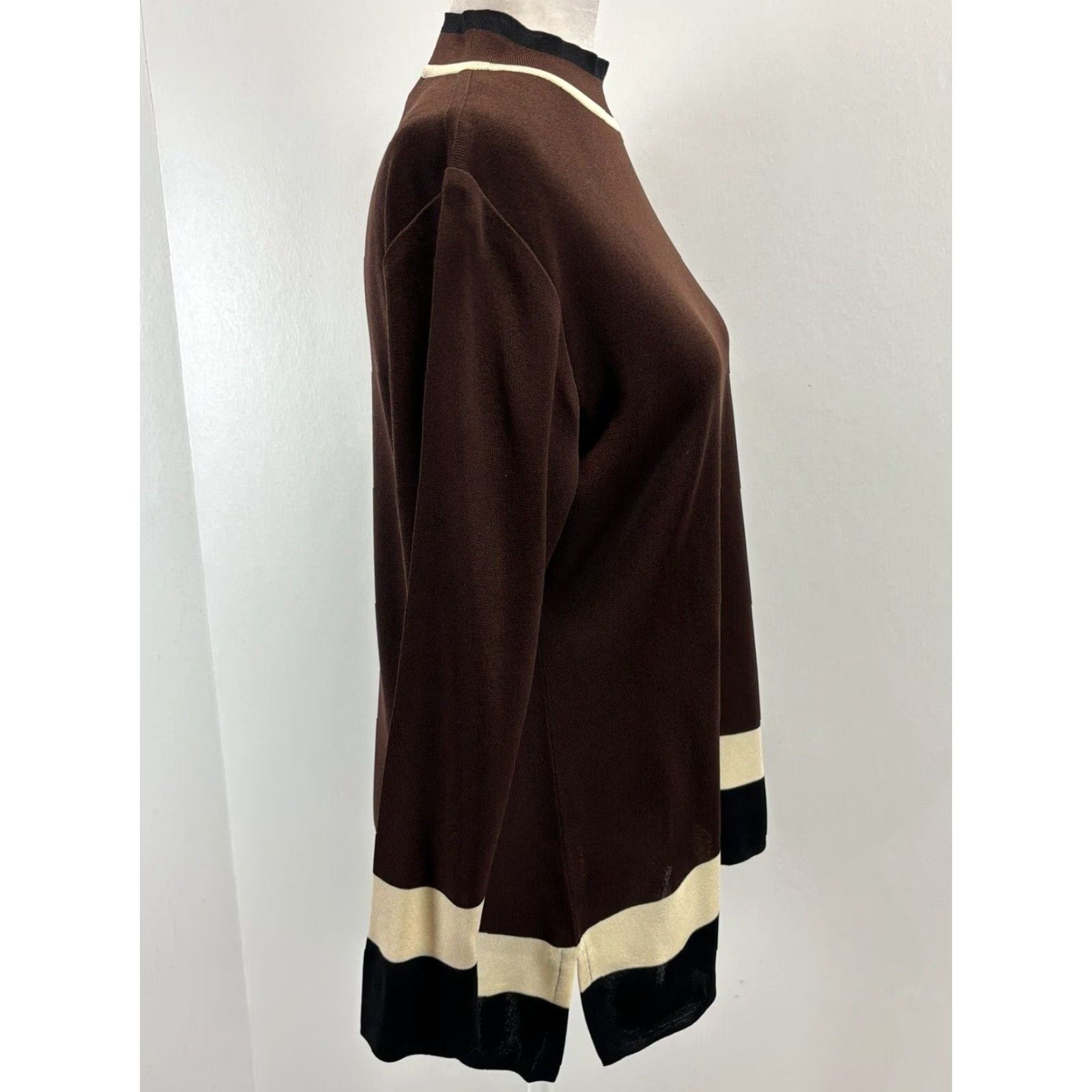 Vintage VINTAGE Exclusively Misook Sweater Petites Medium PM Brown Fine Knit Mock Neck Long Sleeve Womens Size M / US 6-8 / IT 42-44 - 4 Thumbnail