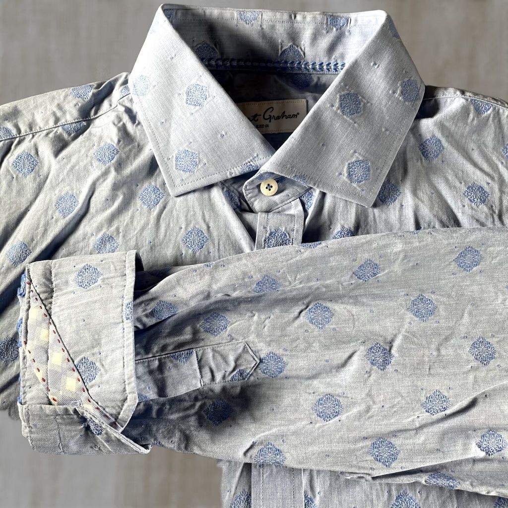 Robert Graham Robert Graham Shirt Mens XL Light Blue Embroidered Medallion Button-Down Cotton Shirt Size US XL / EU 56 / 4 - 1 Thumbnail