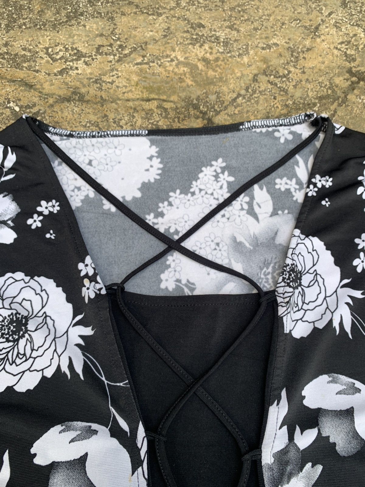 Japanese Brand y2k Floral Lace up Mesh Elastane Mesh Top Size L / US 10 / IT 46 - 5 Thumbnail