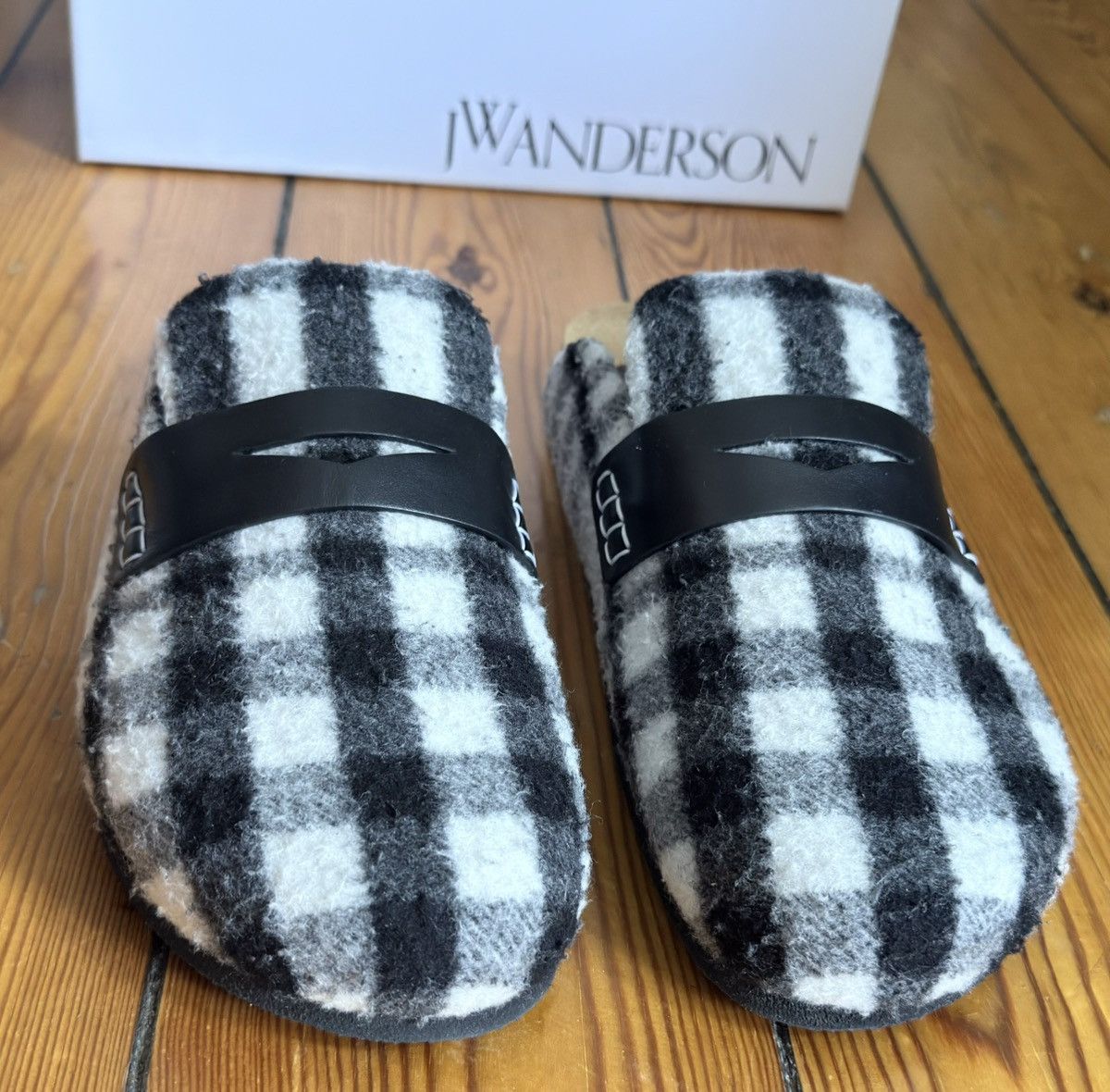 JW Anderson check leather mules in black & white Size 41 UK8