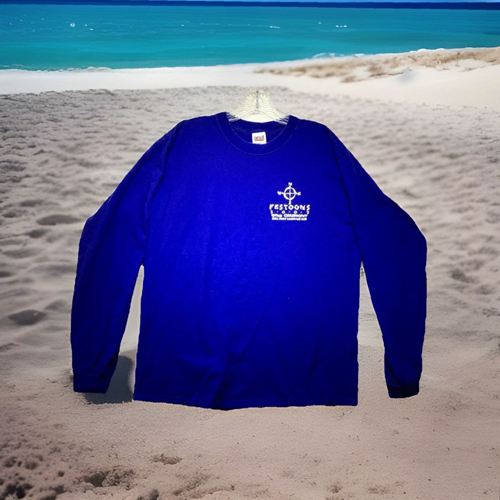 Anvil VINTAGE Surf T Shirt Men Large Blue 90s Eyeball Graphic Long Sleeve Crew Neck Limited Edition Florida Beach Shirt Mens L Size US L / EU 52-54 / 3 - 2 Thumbnail