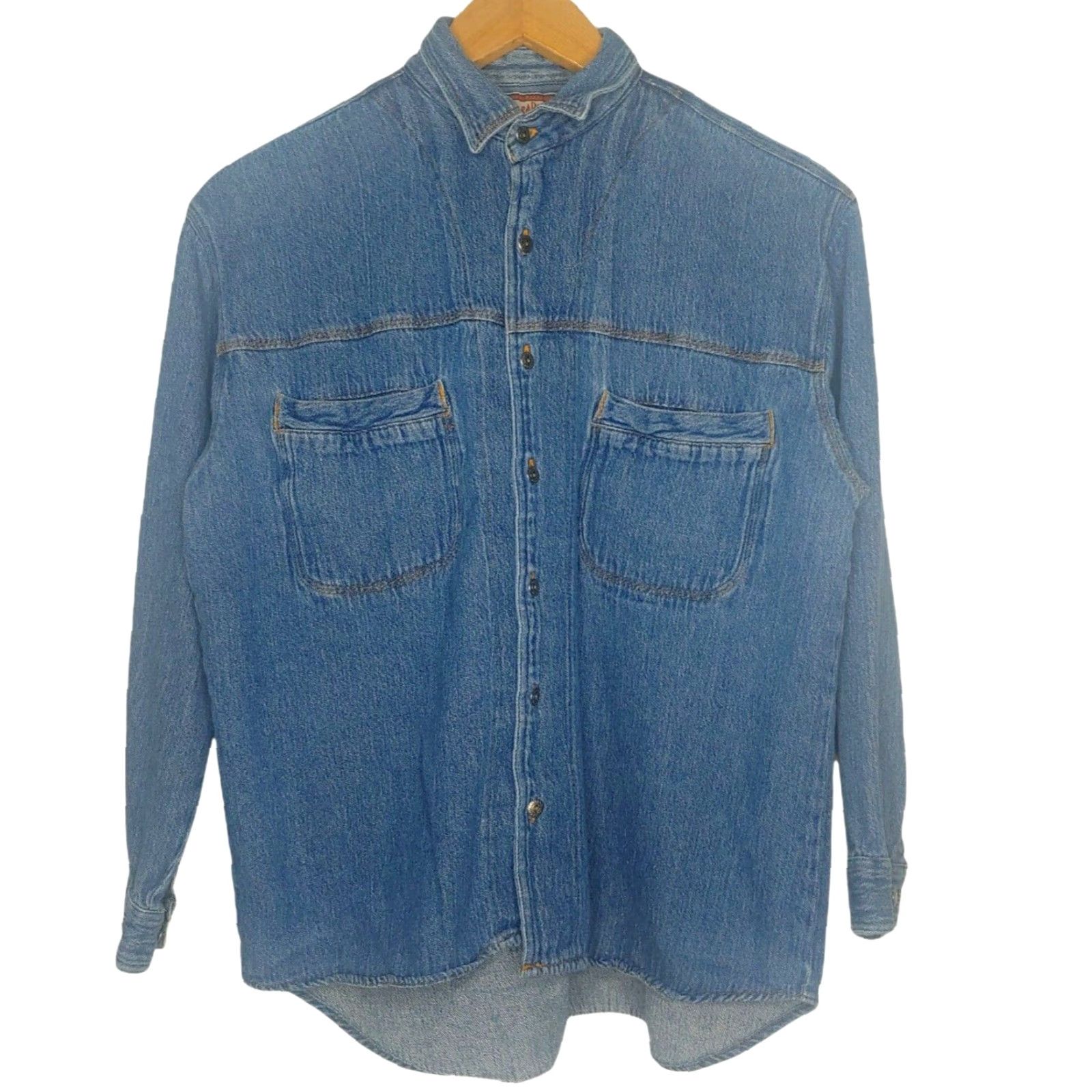 Denime VINTAGE Sierra Pacific Shirt Denim Blue 90s XL Women Button-Up Front Collared Casual Jeans Shirt Women 1990s Classic Vintage Size XL / US 12-14 / IT 48-50 - 2 Thumbnail