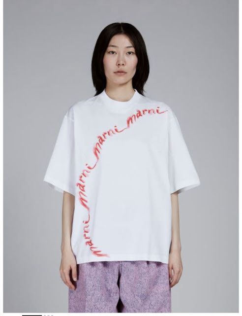 Marni o1w1db10125 Logo Print T-Shirt in White Size M / US 6-8 / IT 42-44 - 2 Thumbnail