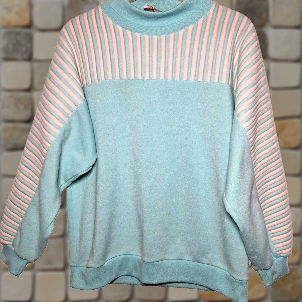 Vintage VINTAGE Apres Sport Sweatshirt Women Large Blue Pink Ribbed Crewneck READ Size L / US 10 / IT 46 - 1 Thumbnail