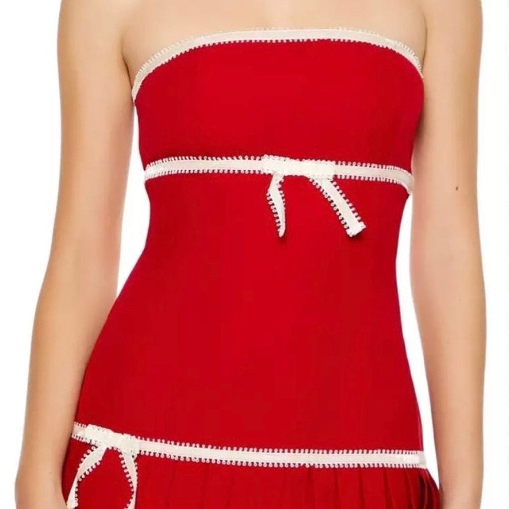 Forever 21 NWT Forever 21 Pleated Mini Dress Strapless Bow Red/White XL Size XL / US 12-14 / IT 48-50 - 4 Thumbnail