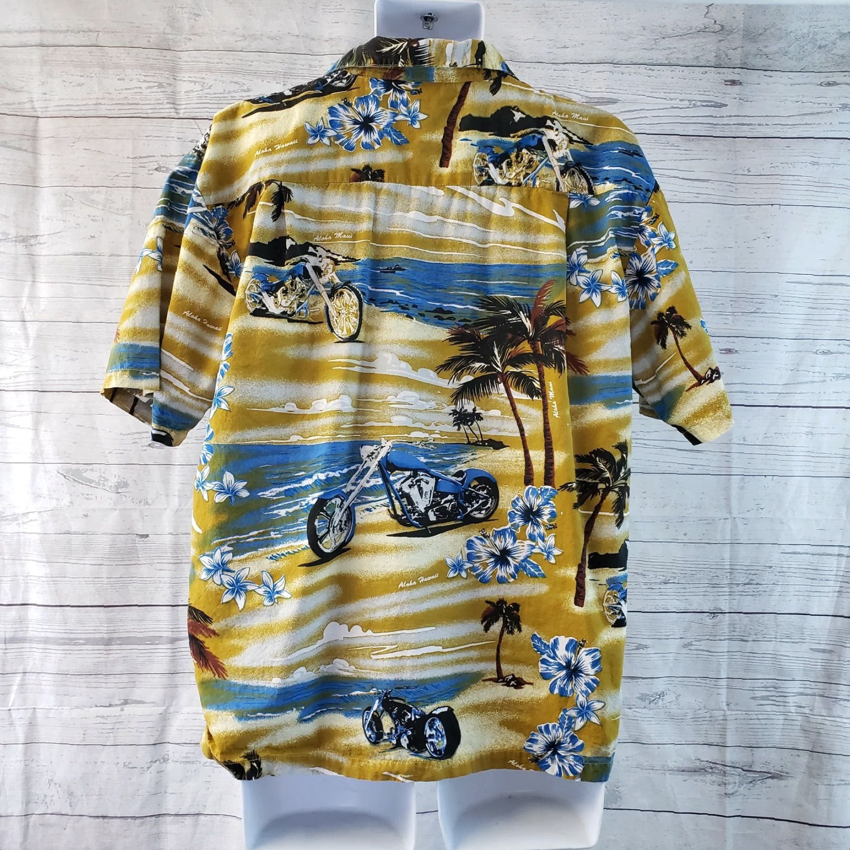 ALOHAS Aloha Fashion Mens Hawaiian Shirt Sz Large Blue Mustard Short Sleeve Button-Up Casual 90s Theme Mens Size US L / EU 52-54 / 3 - 4 Thumbnail