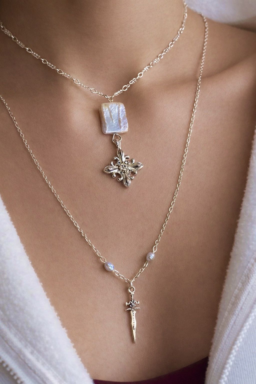 Other Two Pearl Necklace Set, Silver Tone Layered Jewelry Size ONE SIZE - 1 Thumbnail