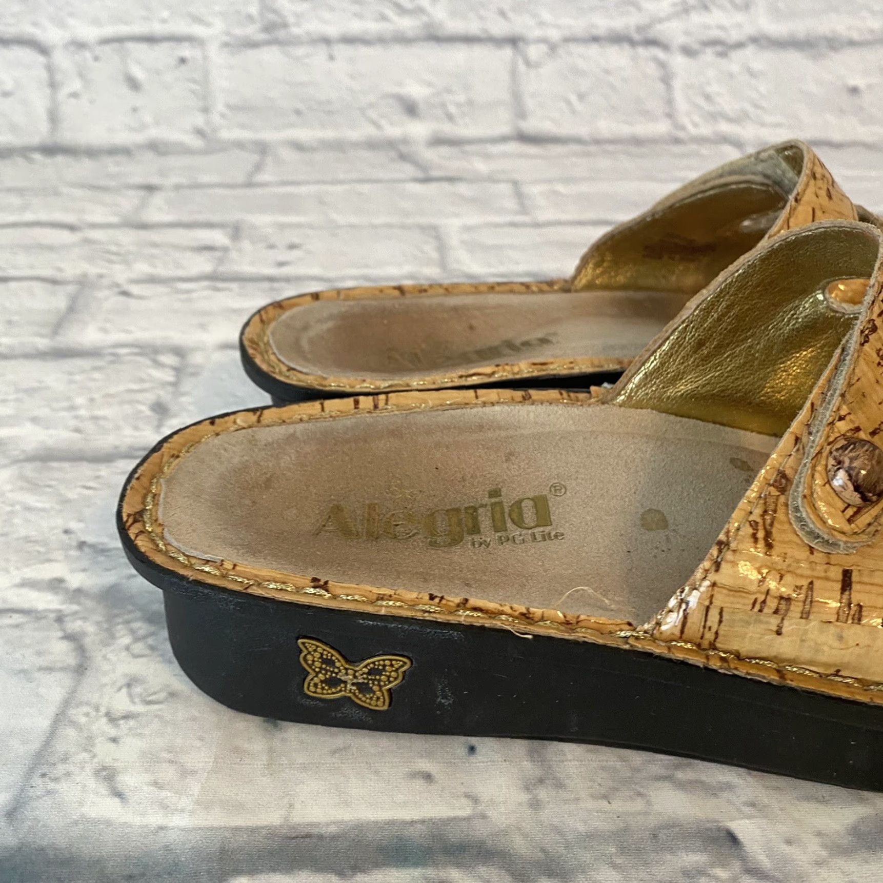 Vintage Alegria Algeria Fiona F10-418 Leather Cork Print 3 Strap Slide Sandals Beige 38/US 7.5 Cork Pattern Casual Women Size US 8 / IT 38 - 4 Thumbnail