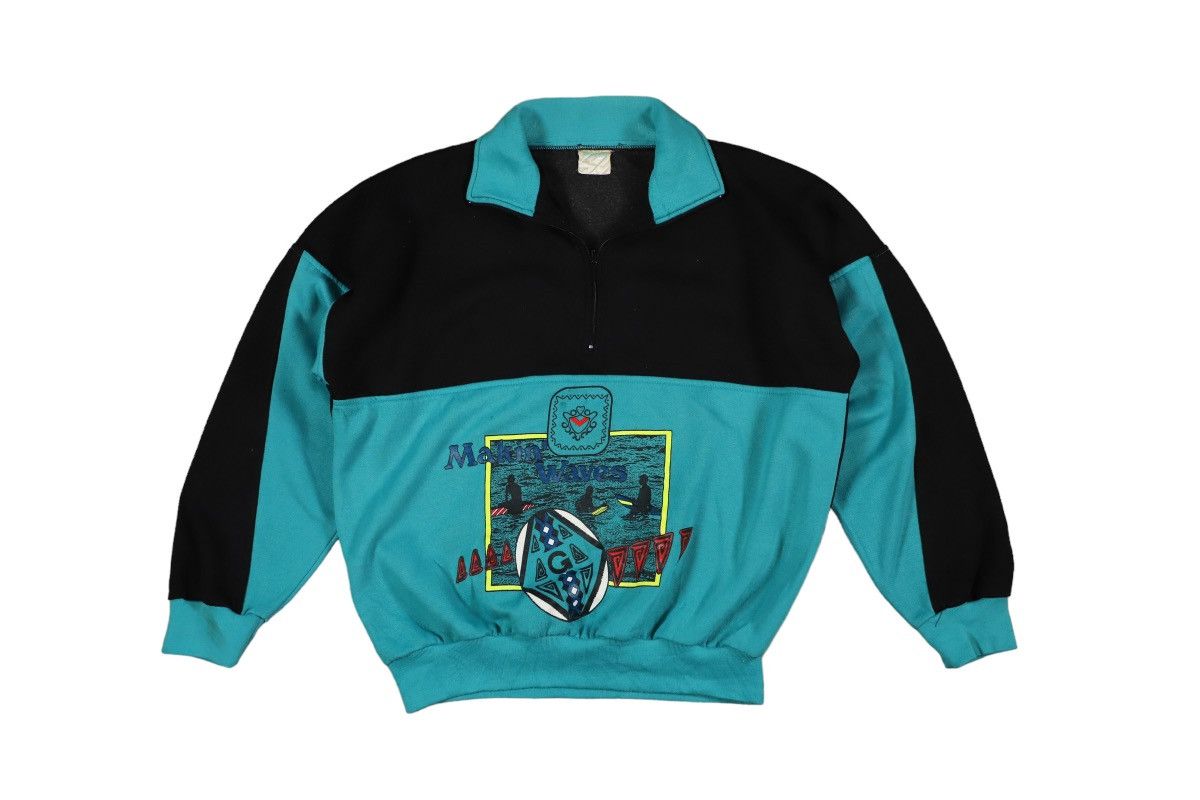 image of Archival Clothing x Surf Style Makin'waves Surf Sweater 90's Harf Zipper Sweatshirt (Size Medium)