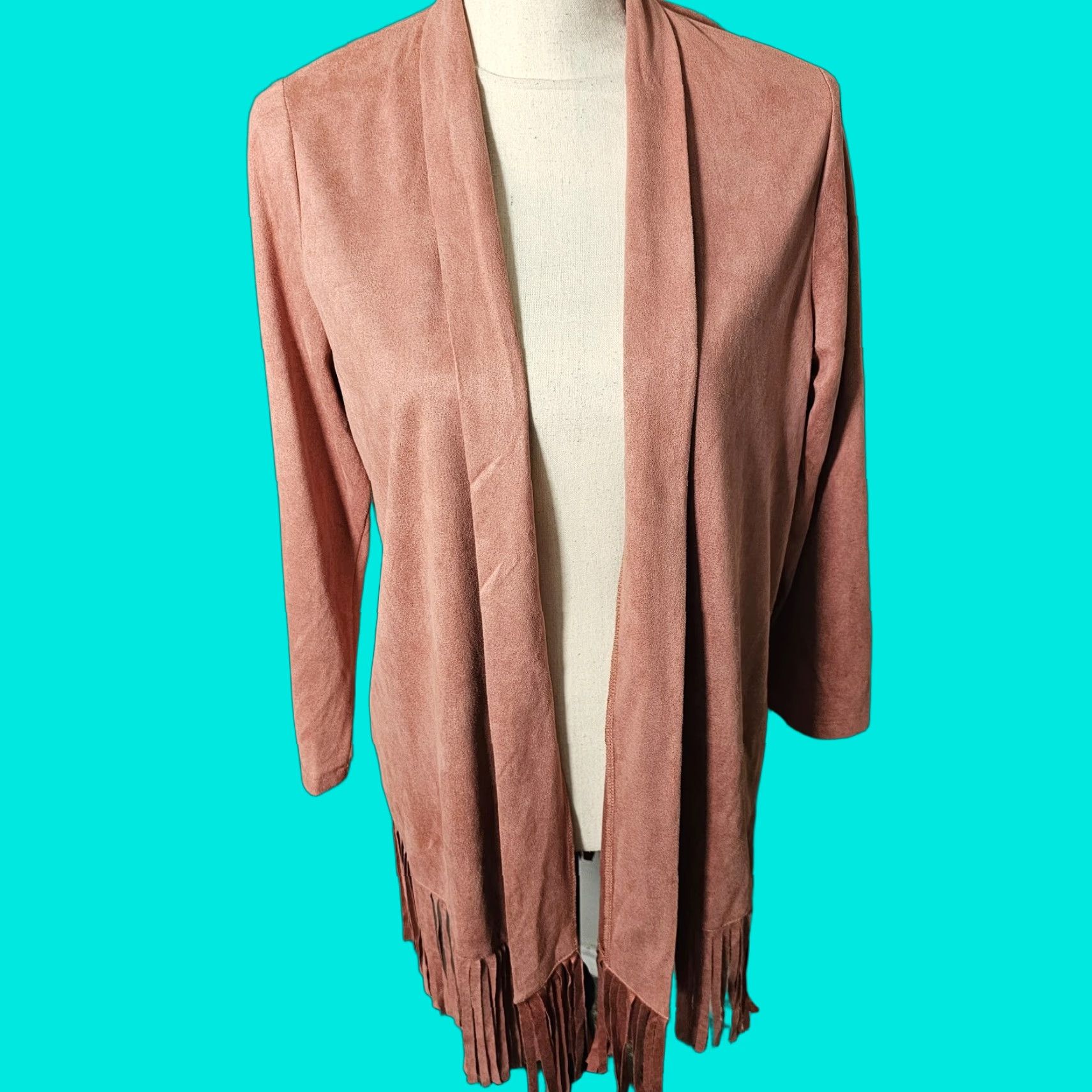 Vintage Lady Noiz Cardigan Open Tunic Long Sleeve Pink Floral Suede NWT Casual Womens Regular Size L (Fall Winter Spring Summer) Tasseled Vintage No Size L / US 10 / IT 46 - 1 Thumbnail