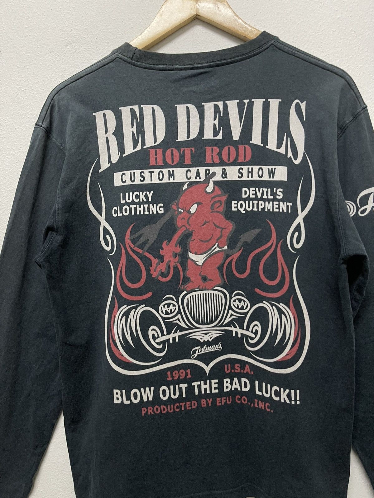 Tedman 2000s TEDMAN RED DEVIL HOT ROD LONG SLEEVE TSHIRT FADED Size US M / EU 48-50 / 2 - 13 Thumbnail