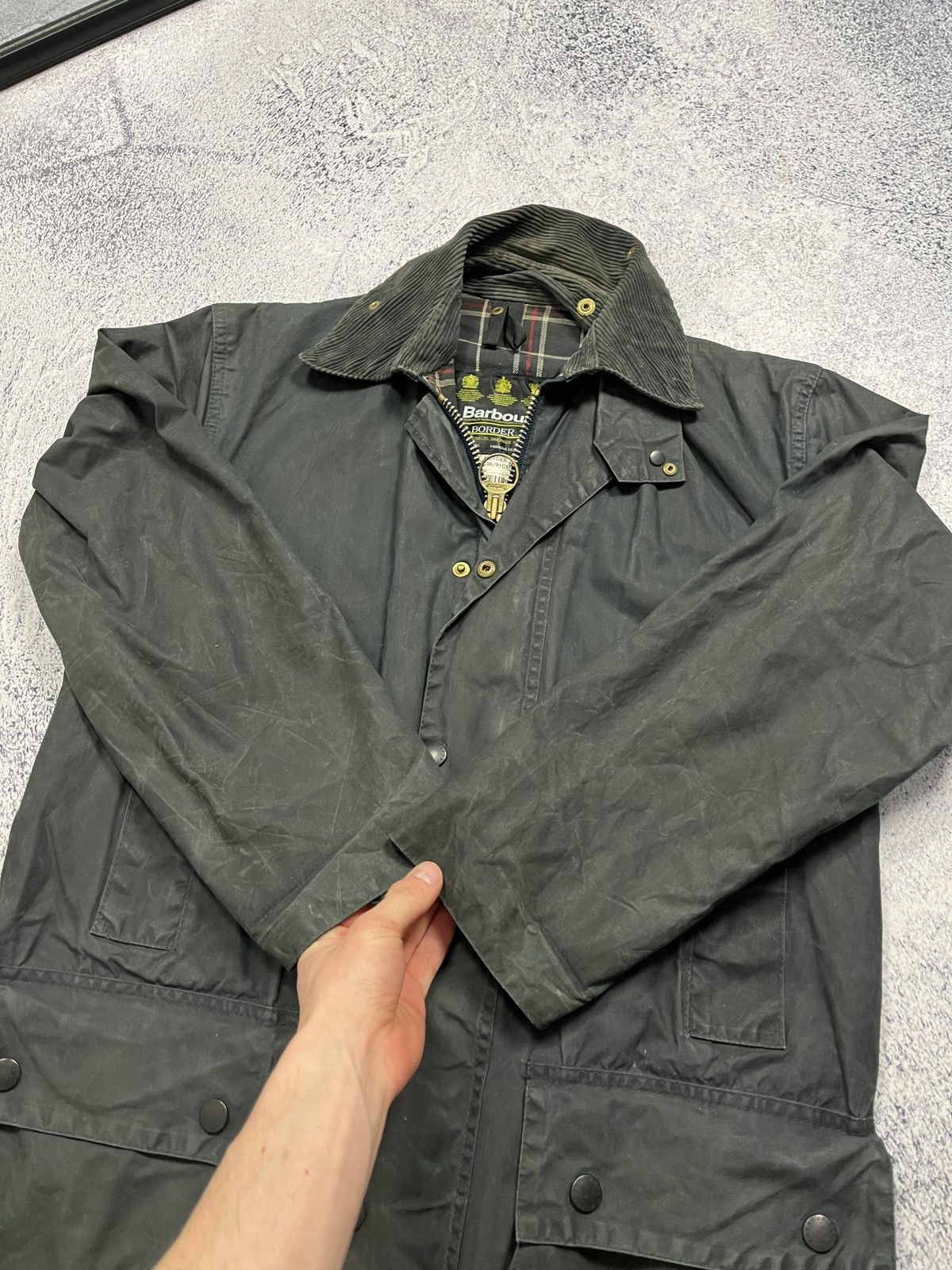 Barbour × Vintage Vintage Barbour A205 Border Waxed Coat Jacket C36/91cm Size US S / EU 44-46 / 1 - 20 Thumbnail