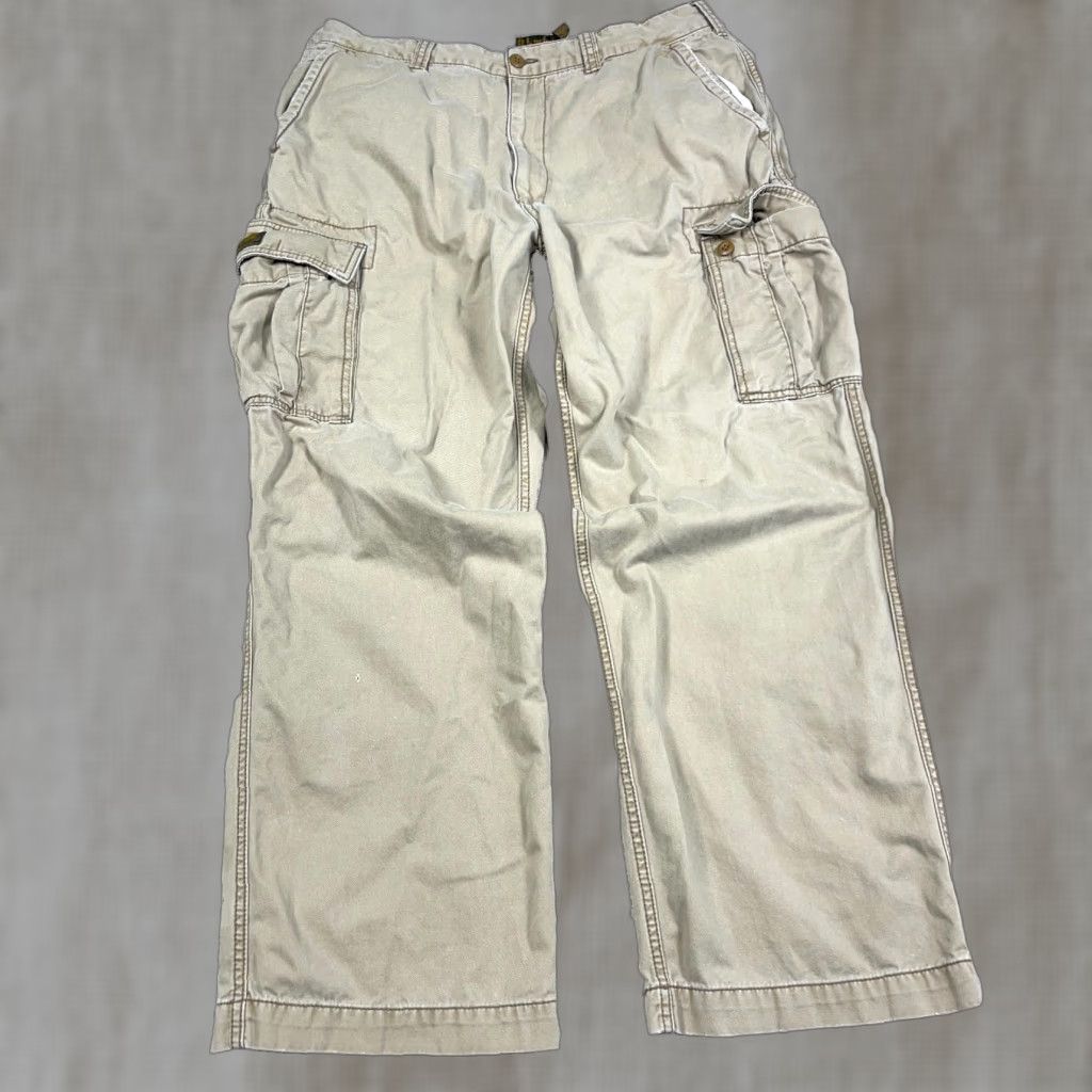 VINTAGE American Eagle Outfitters Cargo Pants Men 34x32 Tan Khaki Twill Baggy Y2K Skate - 34 Regular Beige Cargo 5-Pocket Mens Pants