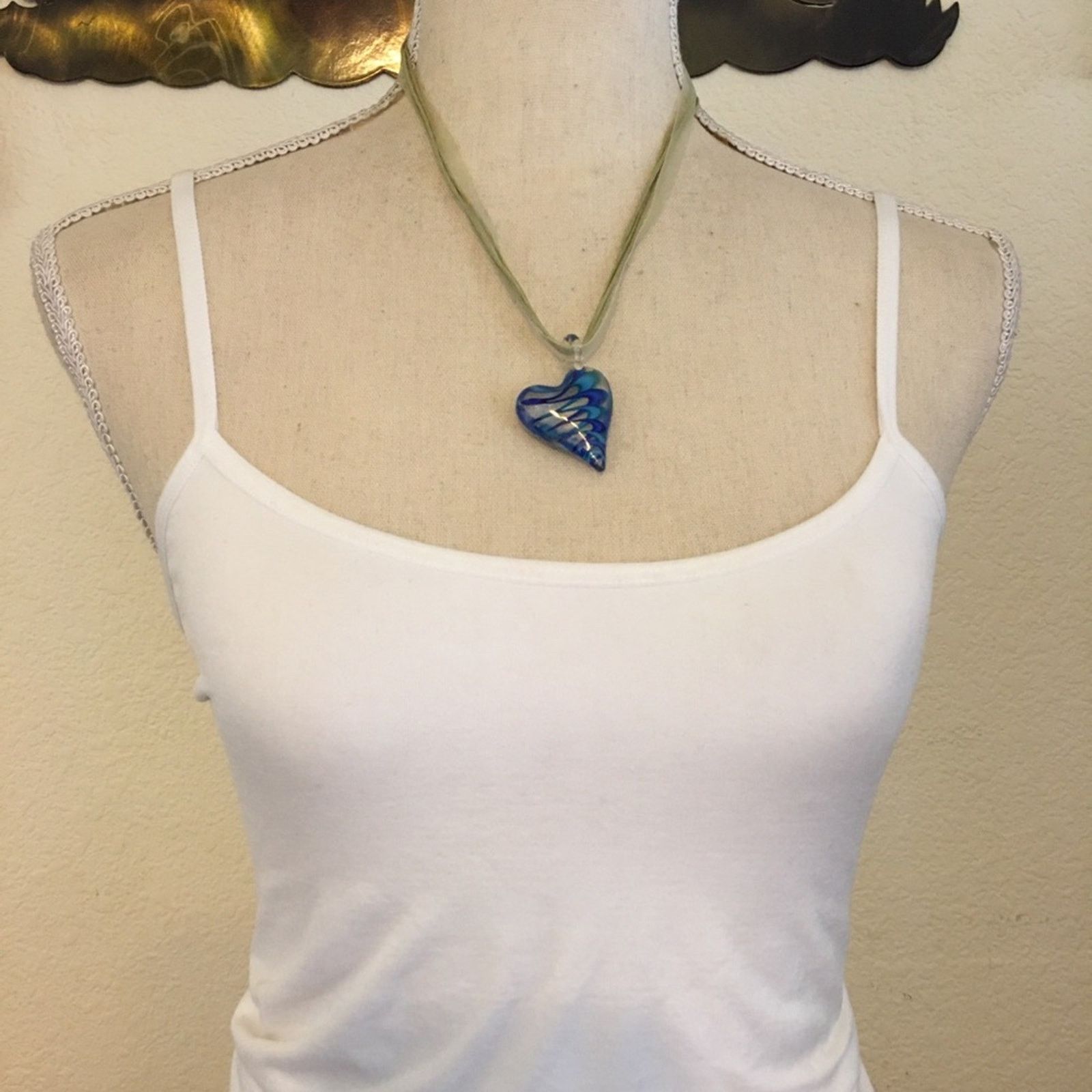 Handmade Art glass heart pendant on ribbon cord necklace Size ONE SIZE - 3 Thumbnail